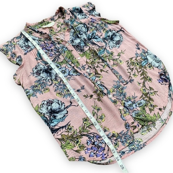 Lovestitch Pink Floral Print Ruffle Sleeve Button Down Top Size Small - Picture 9 of 11